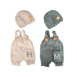 Sets Newborn Photography Clothing Baby Cap+Overalls Set Crochet Baby Clothes Hat Pants Infant Shooting Outfits Baby Boy Photo Props