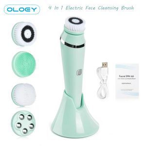 Flaskor 4 i 1 Electric Facial Cleanser Massage Wash Auto Roterande ansiktsrengöring Hine Waterproof Removal Por Blackhead Exfoliator