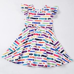 Flickaklänningar Girlymax tillbaka till skolflickor Kläder Pencil Crayon Twirl Dress Kort ärm Knä längd Baby Kids