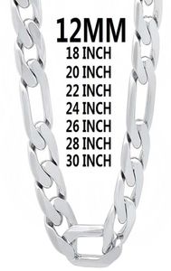 Kedjor solid 925 sterling silver halsband för män klassisk 12mm kubansk kedja 1830 tum charm hög kvalitet mode smycken bröllop6854284