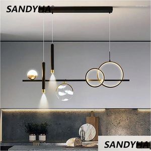 Pendant Lamps 2024 Design Led Chandeliers Black Golden Lights For Salon Living Dining Room Table Decor Hanging Lighting Lampadario Dr Dhren