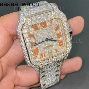 اثنان من Carters Diamonds Tone Luxury تخصيص Iced Out VVS Moissanite Hip Hop Mechanical Stainls Steel Wrist Steel Watch أسفل الساعة