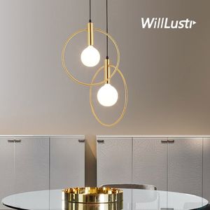 Minimalizm metalowy pierścień Lampa Złota żelaza zawieszenie światło luksusowy foyer hall gingla