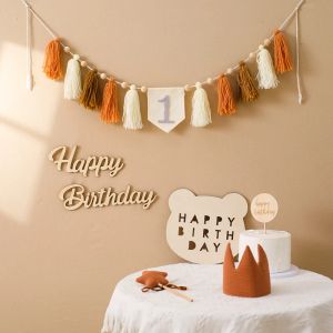 Sets Baby Highchair Banner Tassel Banner Handmade Birthday Crown Hat Cake Topper Baby Birthday Party Decoration Photography Props Toy
