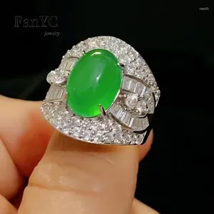 Cluster Rings S925 Silver Inlaid Green Agate Ring Atmospheric Fashion Men's And Women's Jade Exquisite Jewelry Holiday Gift