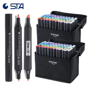 마커 STA Professional Art Markers 더블 헤드 알코올 기반 스케치 마커 그리기 펜 애니메이션 인테리어 조경 건물 디자인 3203