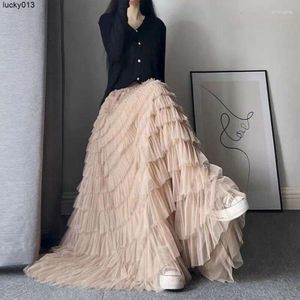 Skirts Fairy Heavy Industry Net Yarn Cake Skirt Womens Spring Summer Long Ankle Design Sense Niche Figure Wide Hem Woman