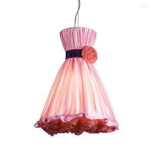 Pendant Lamps Creative Pink Fabric Bouquet Lights Led Decoration Warm Bedroom Princess Girl Living Room Cute Rose Shade Lighting