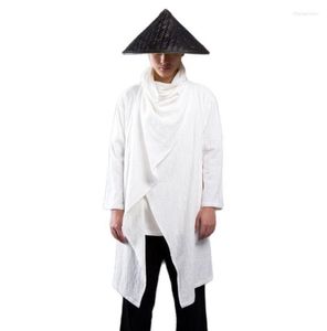 Men039s Trench Coats Spring Summer Men Botton Linen Long Plat Chinese Style Vintage Cloak Man Osobowość Japońska płaszcz JAC6311694