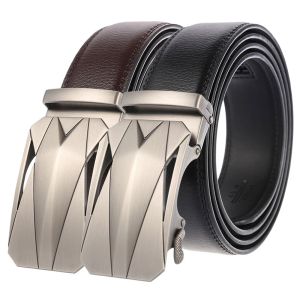 Belts 130 140 150 160 170 180 190 200cm Large Size Belts Metal Automatic Men's Belt Genuine Leather Belts 3.50cm Width Brown