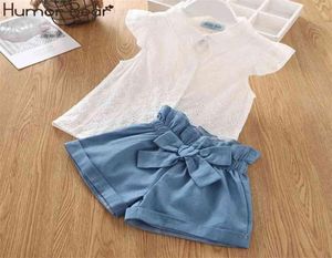 Humor Bear Summer Children Clothing Fashion Doll Collar Girl Bow White Bluses Shorts Set Kids Clothes Set 2108043361081