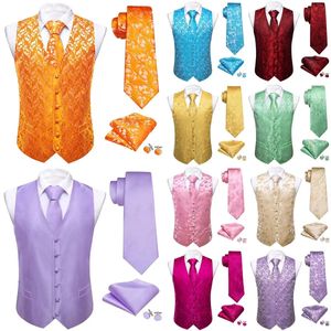 Mens de seda de luxo colete ouro vermelho azul verde roxo rosa flor preta paisley colete bordado ternos de casamento jaqueta barry wang 240228