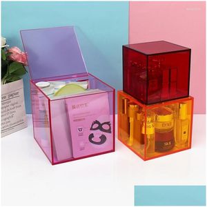 Förvaringslådor BINS DESKTOP HOME DECORATION BOX Cosmetics Lipstick Office Akryl ER Small Dust Transparent Drop Delivery Garden Ho DHVG7