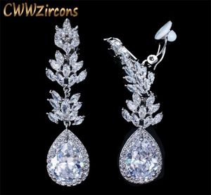 CWWZircons Ohrclips ohne Loch, Zirkonia, Kristallpflaster, für Damen, lange Wassertropfen-Ohrclips ohne Piercing, CZ411 222107927