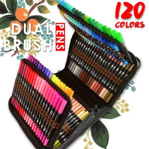 Markers Watercolor Art Markers Brush Pen Dual Tip Fineliner Drawing for Calligraphy Painting 12/60/70/120/132 Colors Set Art Supplies