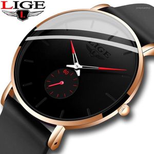 Wristwatches Relogio Masculino LIGE Fashion Casual Mens Watches Top Ultra Thin Waterproof Stainless Steel Silicone Strap Quartz Wa159R