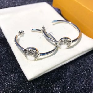 Luxury Crystal Flower Hoop Huggie Earrings Brand Designer Women Ear Stud Earrings Opening Gold Rose Silver Plated Top Quality Titanium Steel Jewelry Accessories