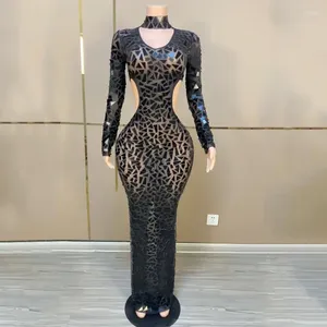 Stage Wear Black Mirrors Dress Sexy Cutout Wiast Celebrate Dresses Women Singer Performance Costume Catwalk Outfit Rave XS7663