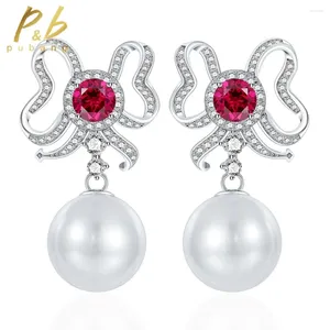Dangle Earrings Pabang Fine Jewelry Solid925 Sterling Silver Freshwater Pearl Ruby Sapphireエンゲージメントドロップ