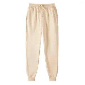 Calças masculinas homens outono primavera sweatpants grosso pelúcia cordão cintura elástica solta cor sólida tornozelo comprimento calças compridas