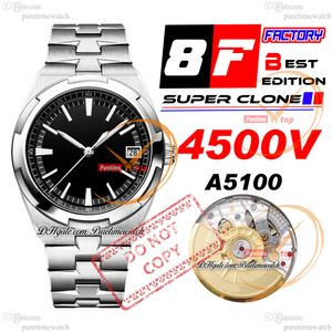 8F Overseas 4500V Ultra-Sottile A5100 Orologio automatico da uomo a carica automatica 41mm Quadrante nero con cinturino in acciaio inossidabile Bracciale Super Edition Orologi Puretime Reloj Hombre