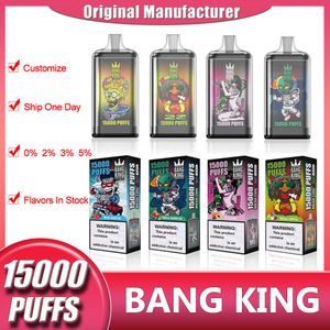 Original Bang King 15000 Puff Disposable E Cigarettes 1.0 ohm Mesh Coil 23ml Pod Battery Rechargeable Electronic Cigs Puff 15K 0% 2% 3% 5% Vape Pen Kit Customizable