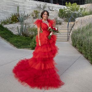 Newest Colorful Ball Gown Prom Dresses V Neck Backless High Low Engagement Dress Ruffles Tiere Tutu Birthday Party Gowns