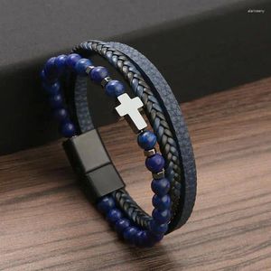 Charme pulseiras moda punk cruz pingente multicamada pulseira de couro para homens mulheres clássico bangle presente de ano de natal