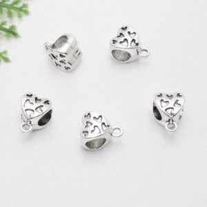 300pcs lot Silver Plated Heart Bail charms Spacer Beads Charms pendant For diy Jewelry Making findings 12x9mm230W