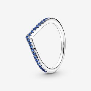 100% 925 Sterling Silver Timeless życzenie błyszcząca niebieska pierścionek dla kobiet Pierścionki zaręczynowe ślubne