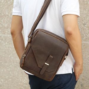 Bolsa masculina de corpo cruzado, bolsa de mão ipad de marca genuína de couro crazy horse vintage bolsa de negócios masculina de ombro para homens sa238h