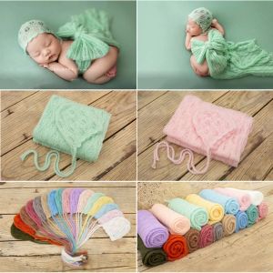 新生児写真衣類かぎ針編み中空帽子+ラップスタジオの赤ちゃん写真プロップアクセサリー幼児写真服フォトグラフィアをセット
