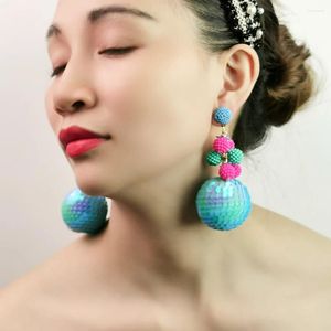 Dangle Earrings Bohemia Long Drop Sky Blue Twinkle Big Ball Hanging Beads Cluster Statement Earring For Women Ethnic Jewelry