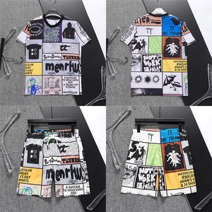 24SS Paris Allover Comics Print T-Shirt Strand T-Shirt Herren Mode Sommer Streetwear T-Shirt Kurzarm T-Shirt Shorts Sets Trainingshose separat erhältlich