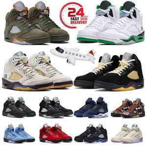 Com Caixa Homens Sapatos de Basquete 5 Jumpman Sneakers 5s Aqua Preto Metálico 5s Olive Lucky Green Meia-Noite Marinha Fogo Vermelho Racer Azul Treinadores Esportivos