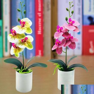 Flores decorativas grinaldas modernas planta artificial brilhante-colorido bonsai sem rega ao ar livre interior vaso falso orc flor reutilizável dhips