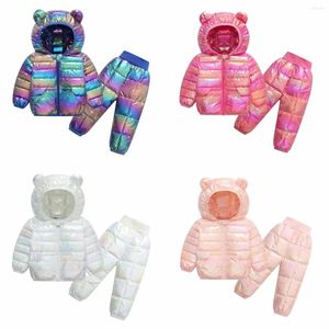 Conjuntos de roupas Crianças Bebê Crianças Quentes Com Capuz Jaquetas Calças Superfície Brilhante Inverno Meninas Meninos Snowsuit Casacos