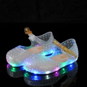 Sneakers Summer Girls LED Sandals Crystal Shoes Girl Jelly Sandals Children Sandals Baby Jelly Shoes Bowknot Girls Glowing Luminous Shoe