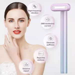 Massager 4 i 1 Magic Wand Eye Care Beauty Instrument LED Hudvård Wand Vibration Massage Mikroström Röd ljusterapi Värme Pen