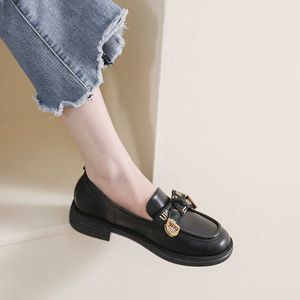 Fashion Thick Bottom Small Leather Shoes Women Spring And Fall Retro Bow Thick Heeled Loafers 050424-11111