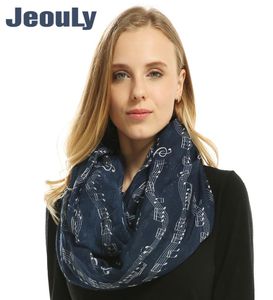 Jeouly Brand Women Infinit Scarfs Fashion Foulard Loop Scarves female Music Sheet Music Piano Notes Script Print Ring scarf 8222200