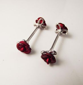 2 Piece Crystal Nipple ring Rose Flower Nipple Shield Rings Body Piercing Jewelry Double Red Flower Women Gift4297377