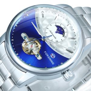 Strumpor Forsining Mens Watches Top Brand 2021 Automatisk mekanisk klockmän Tourbillon Moon Phase rostfritt stålband klassiker