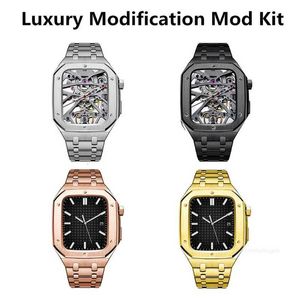 Designer Luxury Modification Mod Kit Link Armband Rand Ap Armor Integrated Case Watchband Butterfly Clasp Steel Band Fit IWatch Series 8 7 6 SE 5 4 For Apple Watch 44