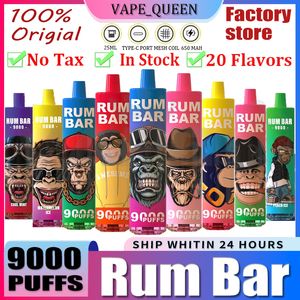 Original Rum Bar 9000 Puff 9000 Einweg-E-Zigaretten 0,8 Ohm Mesh-Spule 18 ml Pod-Batterie wiederaufladbare elektronische Zigaretten Puff Randm 9000 9k Tornado 9k