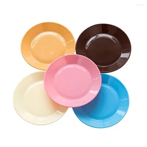 Cups Saucers 5 PCS Round Flat Plates Plastic Dessert Appetizer Snack Fruit Candy Nut Trays (Light Brown And Coffee Pink Beige