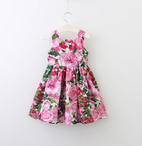 Barnklänningar Designer Girl Flower Printed Barn Kort ärmklänning Summer Baby Girls Parted Party Clotheding