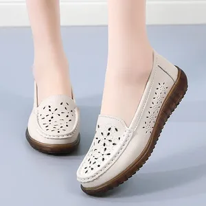 Casual Shoes Cowhide Hollow Bean Beef Tendon Bottom Wedges Mother Flat One Pedal Hole Plus Size Women's