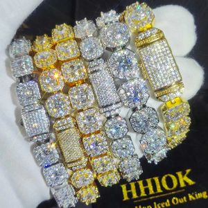 10/12mm Square Clustered Tennis Chain Bracelet Iced Out Diamond CZ Cubic Zirconia Link Chain Hip Hop Jewelry Gift for Men Women 240226