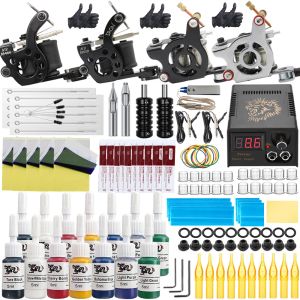 Bitar Komplett tatuering Hine Kit COIL Tattoo Hine Set Tattoo Kit med Power Supply Foot Pedal Needles Ink för nybörjare